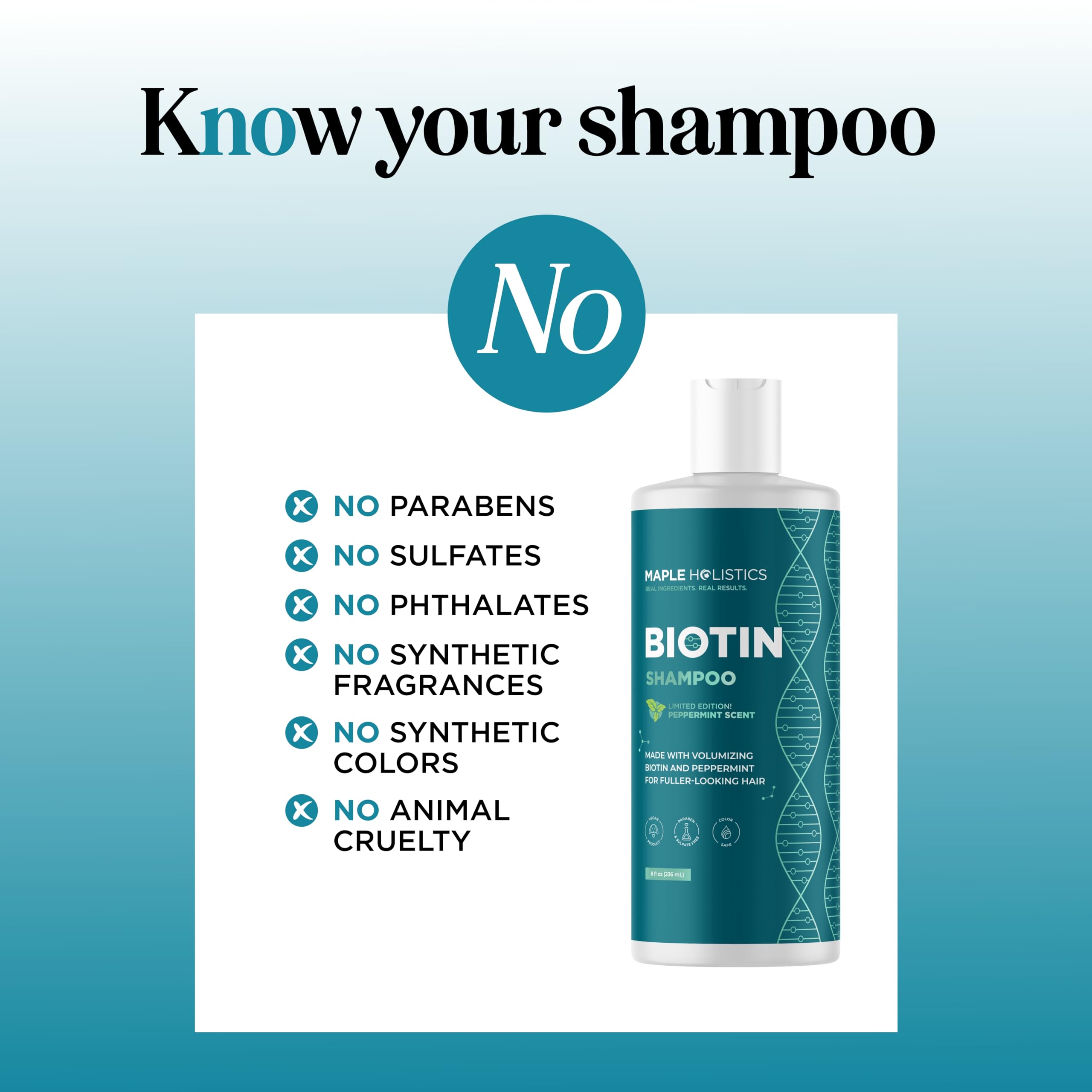 Maple Holistics Volumizing Biotin Shampoo peppermint oil highlights refreshing scalp sensation