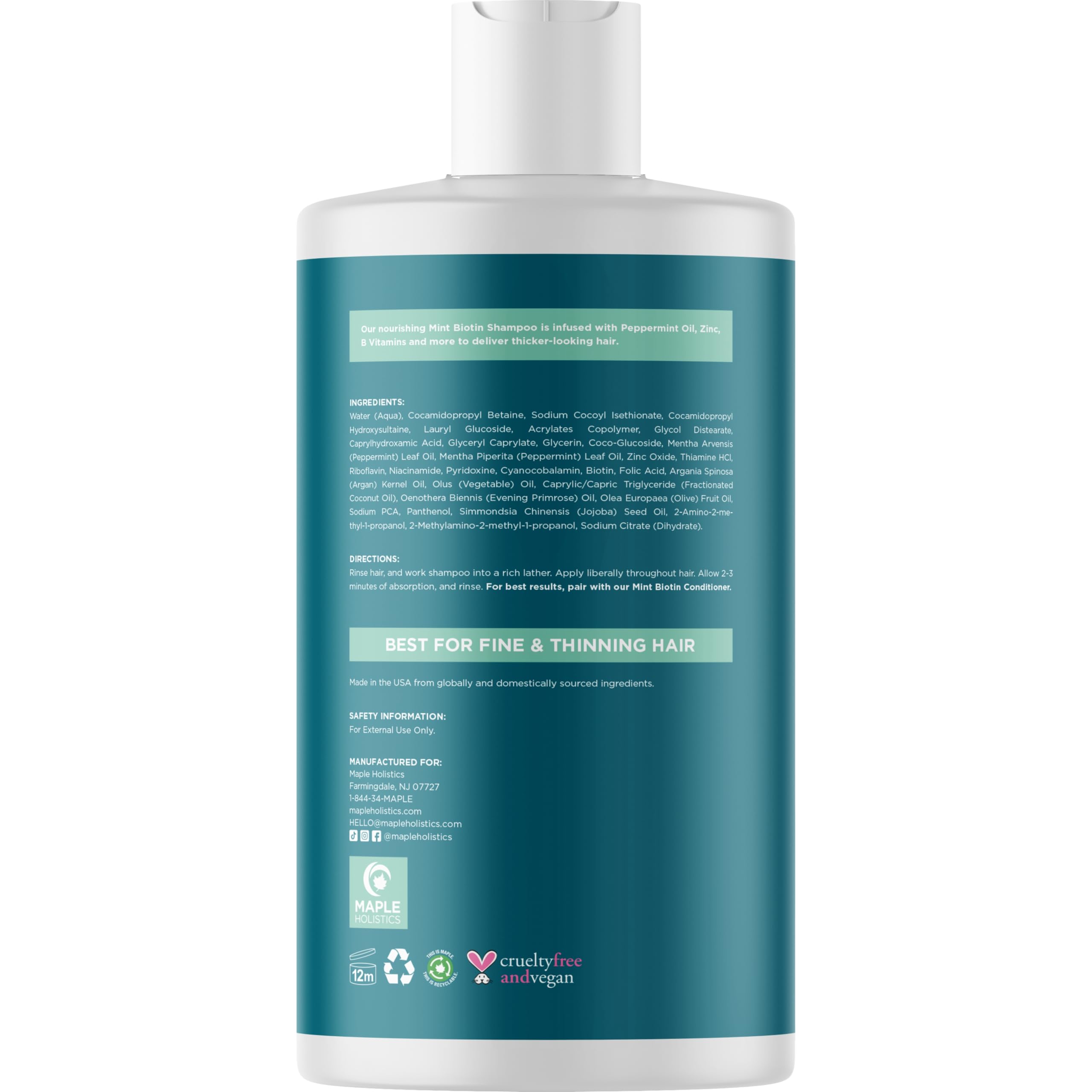 Maple Holistics vegan cruelty-free logo shown on bottle.