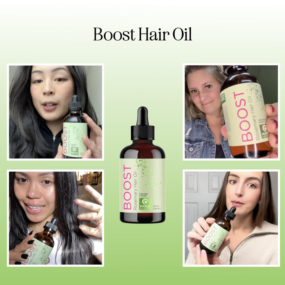 Maple Holistics rosemary hair oil serum pump bottle for easy application and frizz control.