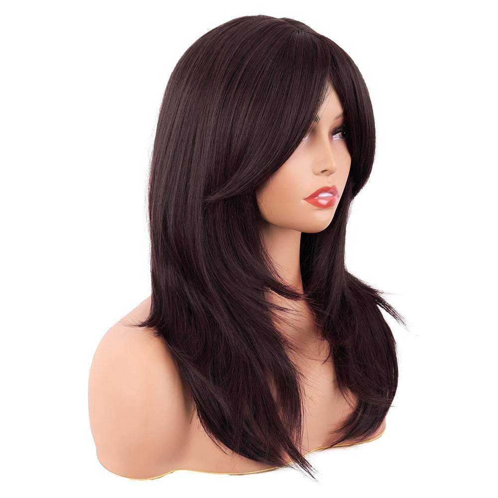 MapofBeauty 20-inch wig side view shows layered bangs for versatile party looks.