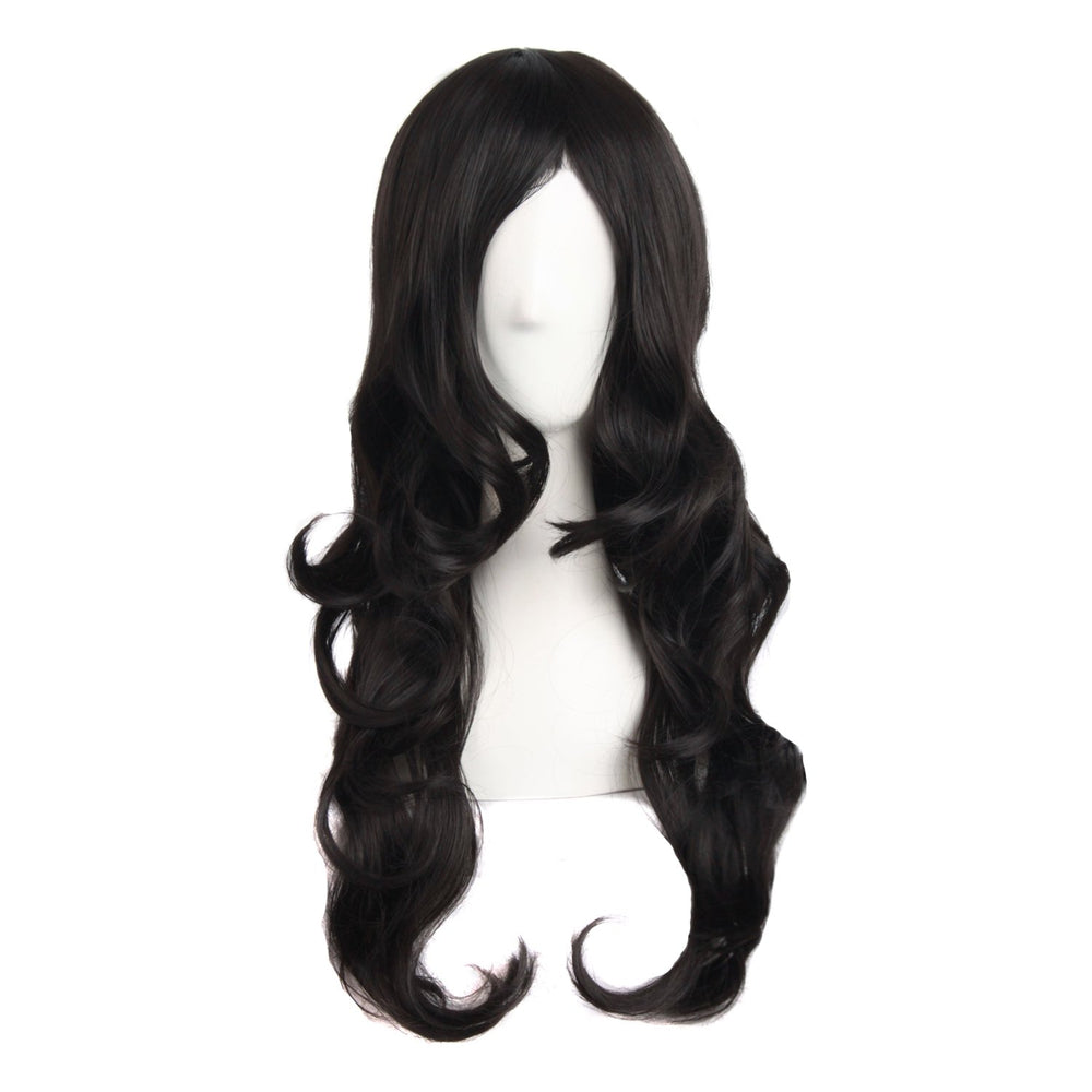 MapofBeauty 24in black long-wavy wig front view adds instant volume for events