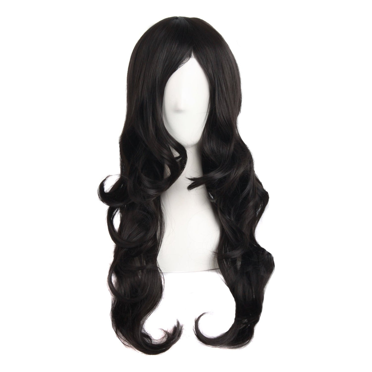 MapofBeauty 24in black long-wavy wig front view adds instant volume for events