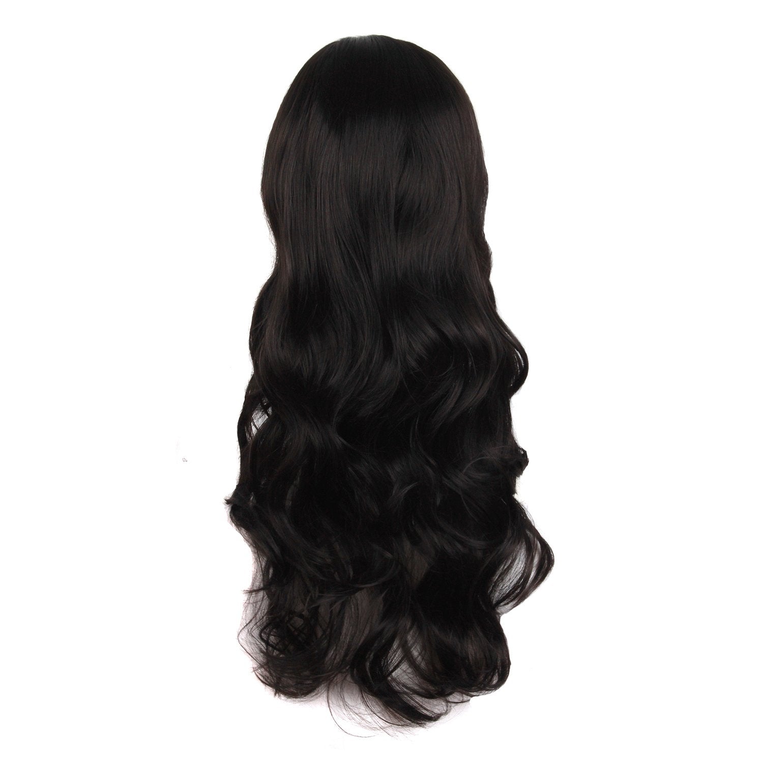 MapofBeauty 24in black long-wavy wig side view shows flowing waves for daily wear