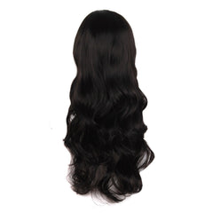 MapofBeauty 24in black long-wavy wig side view shows flowing waves for daily wear