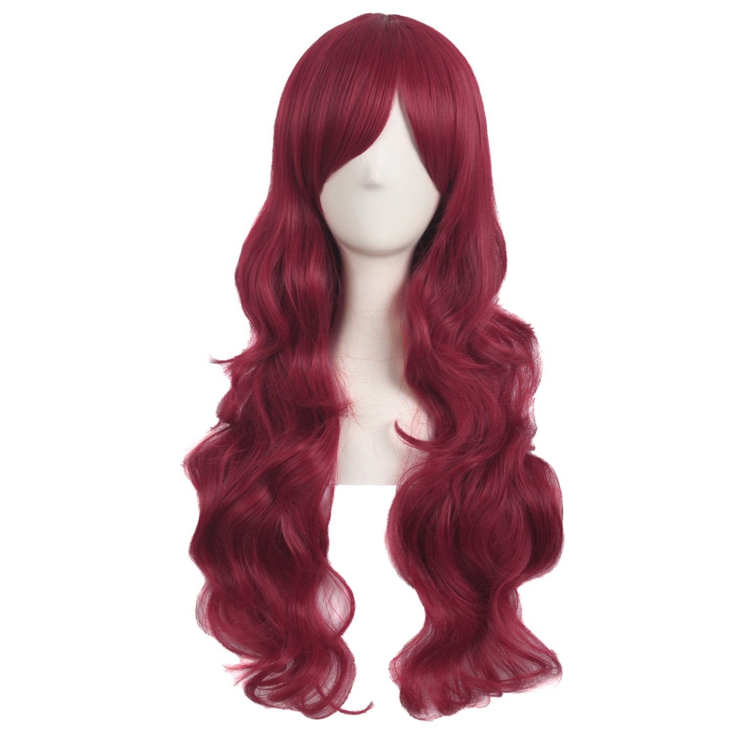 MapofBeauty 28inch red side-bangs wig shows vibrant color and voluminous curls for daily wear.
