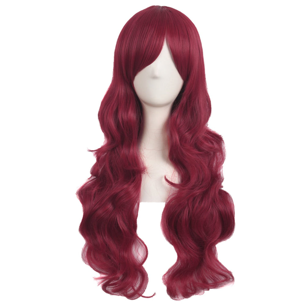 MapofBeauty 28inch red side-bangs wig shows vibrant color and voluminous curls for daily wear.