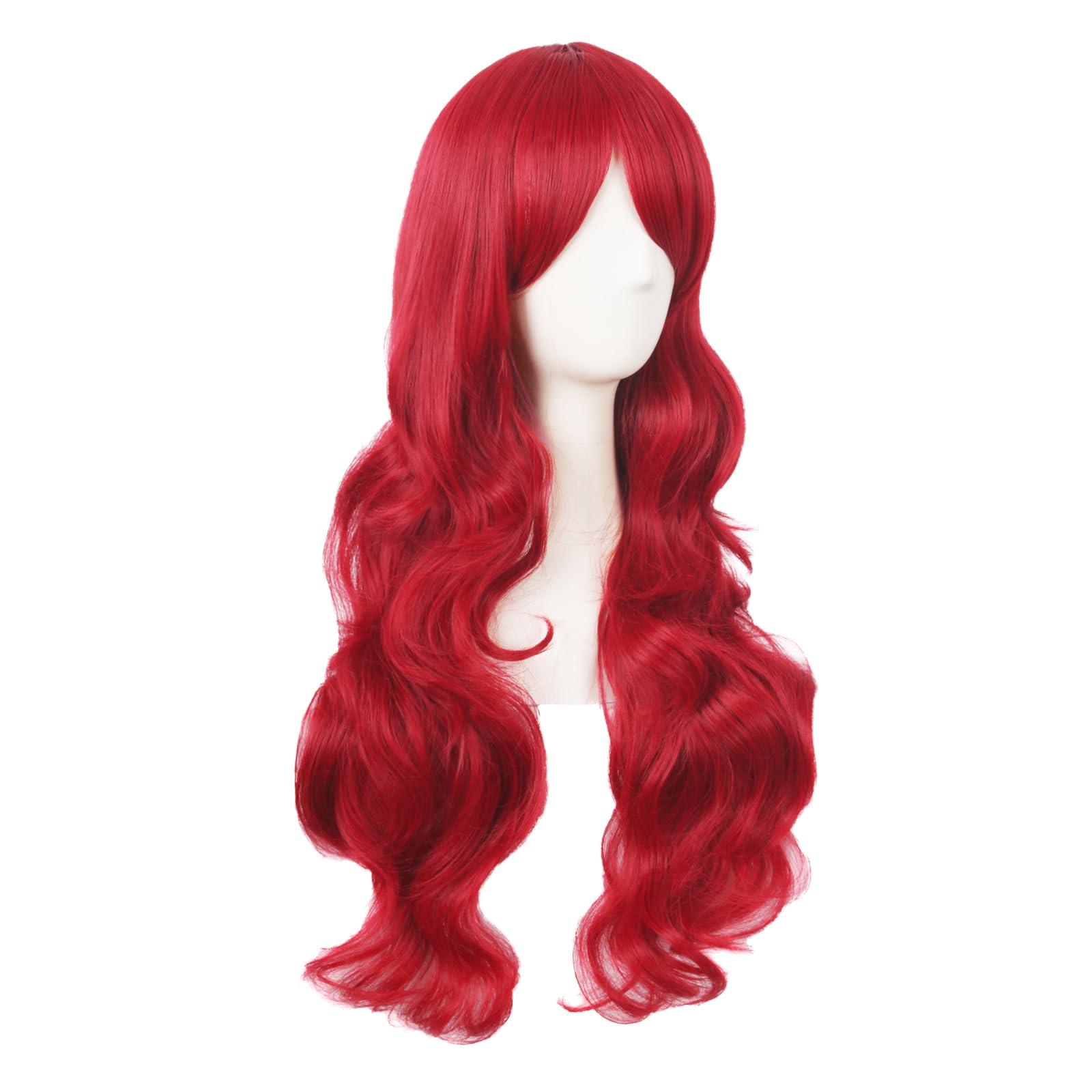 MapofBeauty bright red wig side bangs detail showing movement