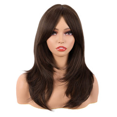 MapofBeauty brown 20inch layered bangs wig for daily wear and party looks.