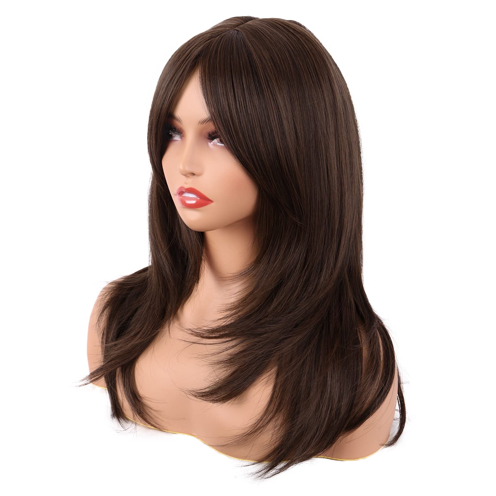 MapofBeauty heat-resistant fiber wig 20 inches enables curling or straightening safely.