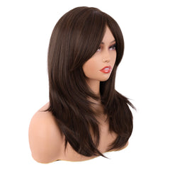 MapofBeauty shoulder-length straight brown wig versatile everyday style.