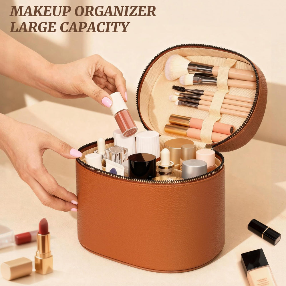 MaqSacion makeup case elastic brush strap keeps brushes secure and organized during travel