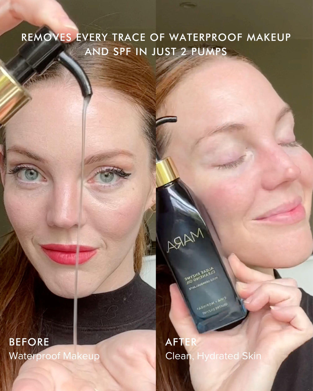 MARA Cleansing oil silky texture swirl highlights smooth skin prep.