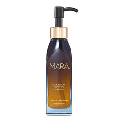 MARA Sea Sculpt Body Oil bottle-application demonstrates a hydrating smoothing skin routine.