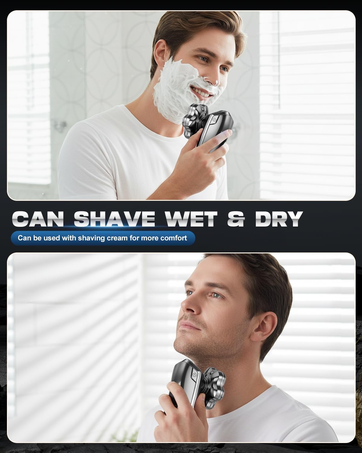 Maraiss head shaver 7D-floating-blade curves hug contours for smoother bald-area shaving.