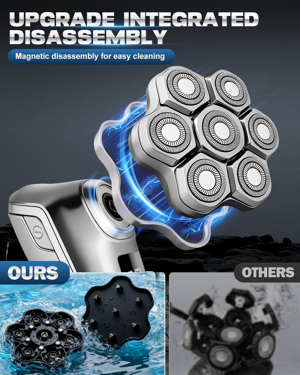 Maraiss head shaver detachable-head shows effortless maintenance with magnetic snap-on delivery.