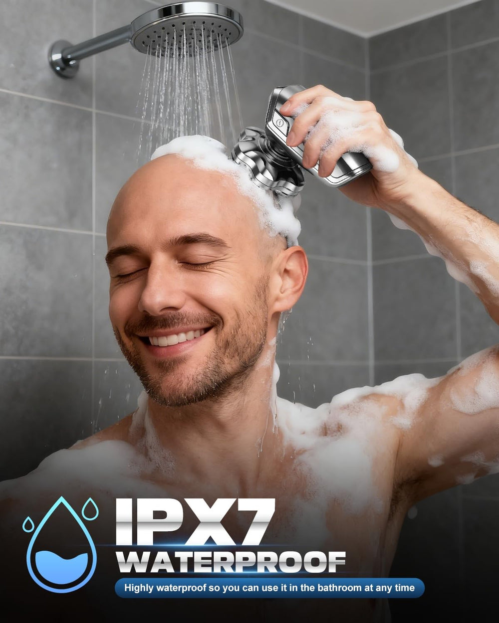 Maraiss head shaver IPX7 waterproof lets you wash under running water after a shower.