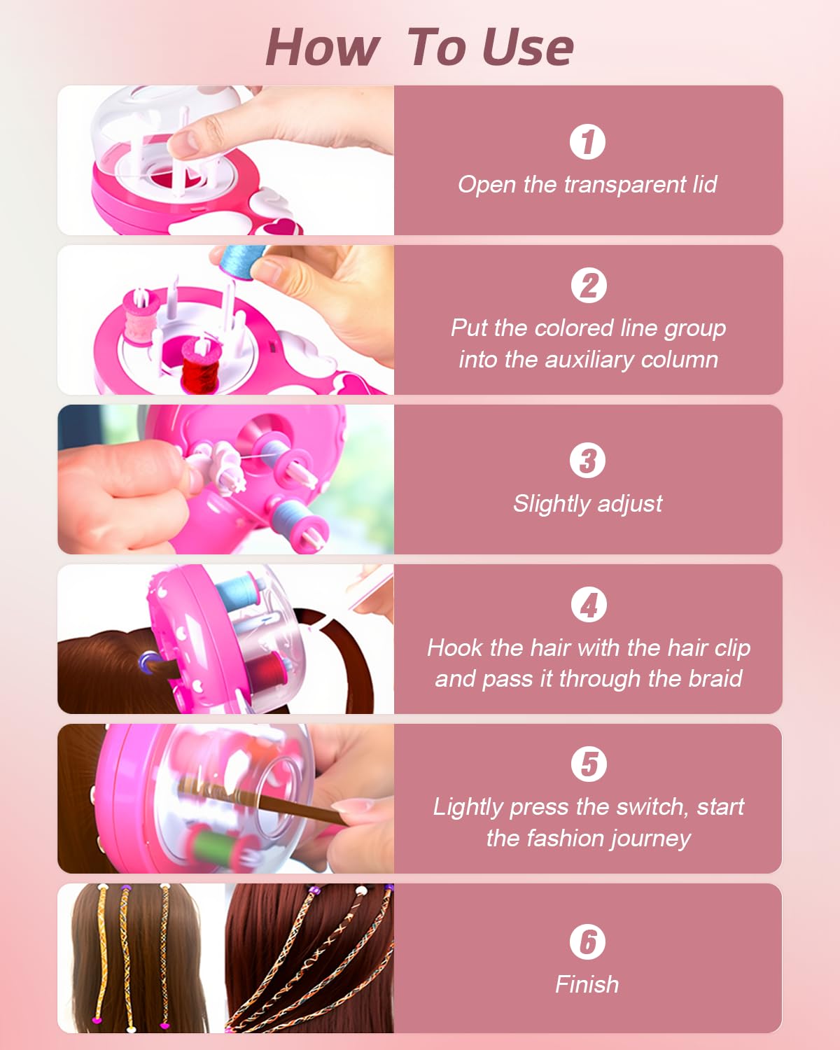 Marbe hair braider demonstrates 360 degree rotation with safe hair handling