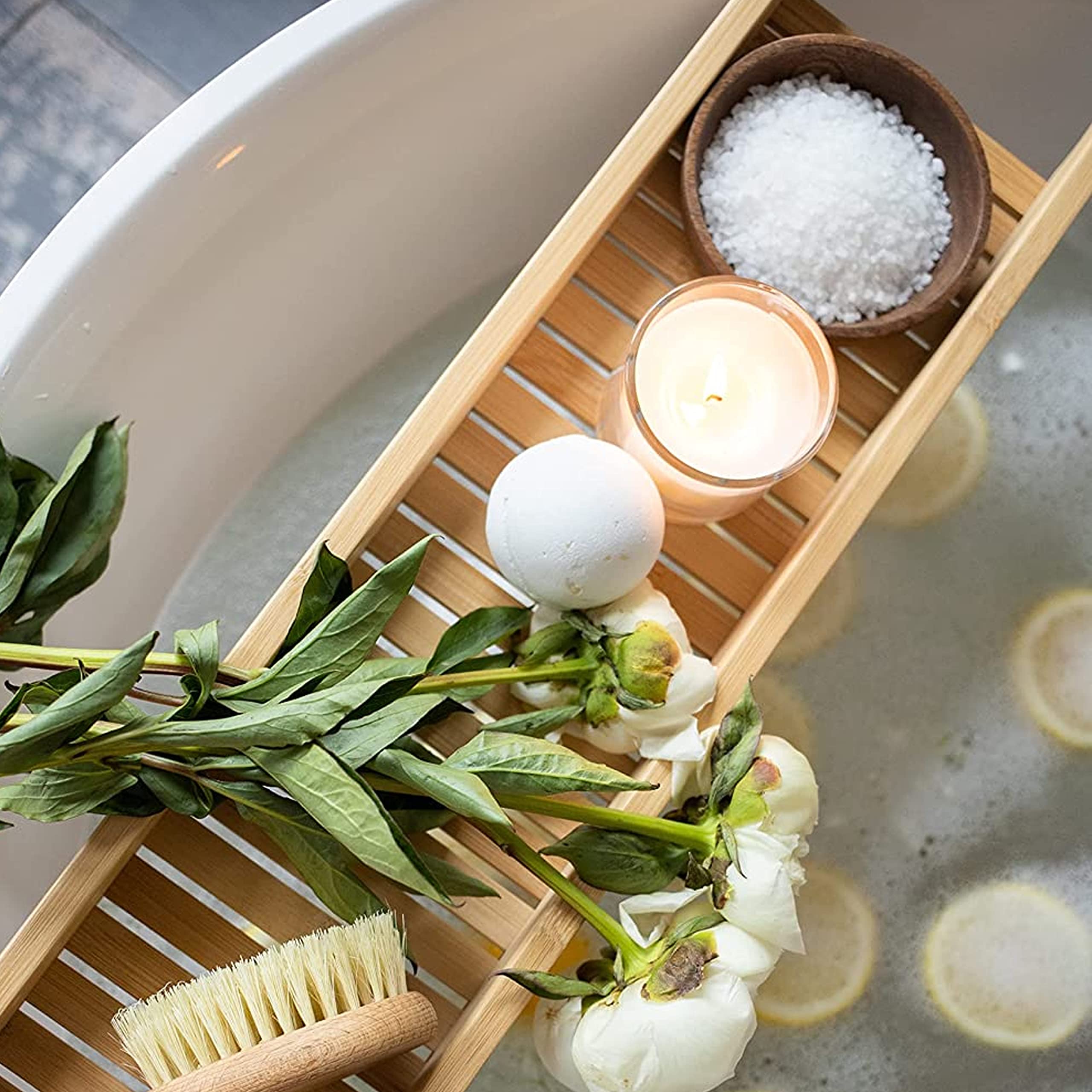 MARCO ESRA Dead Sea magnesium flakes spa setup in a tranquil bathroom