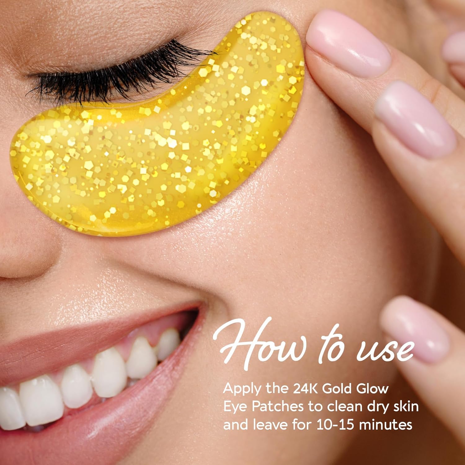 MAREE 24k gold glow under-eye gels close-up with gold tone and soothing texture.