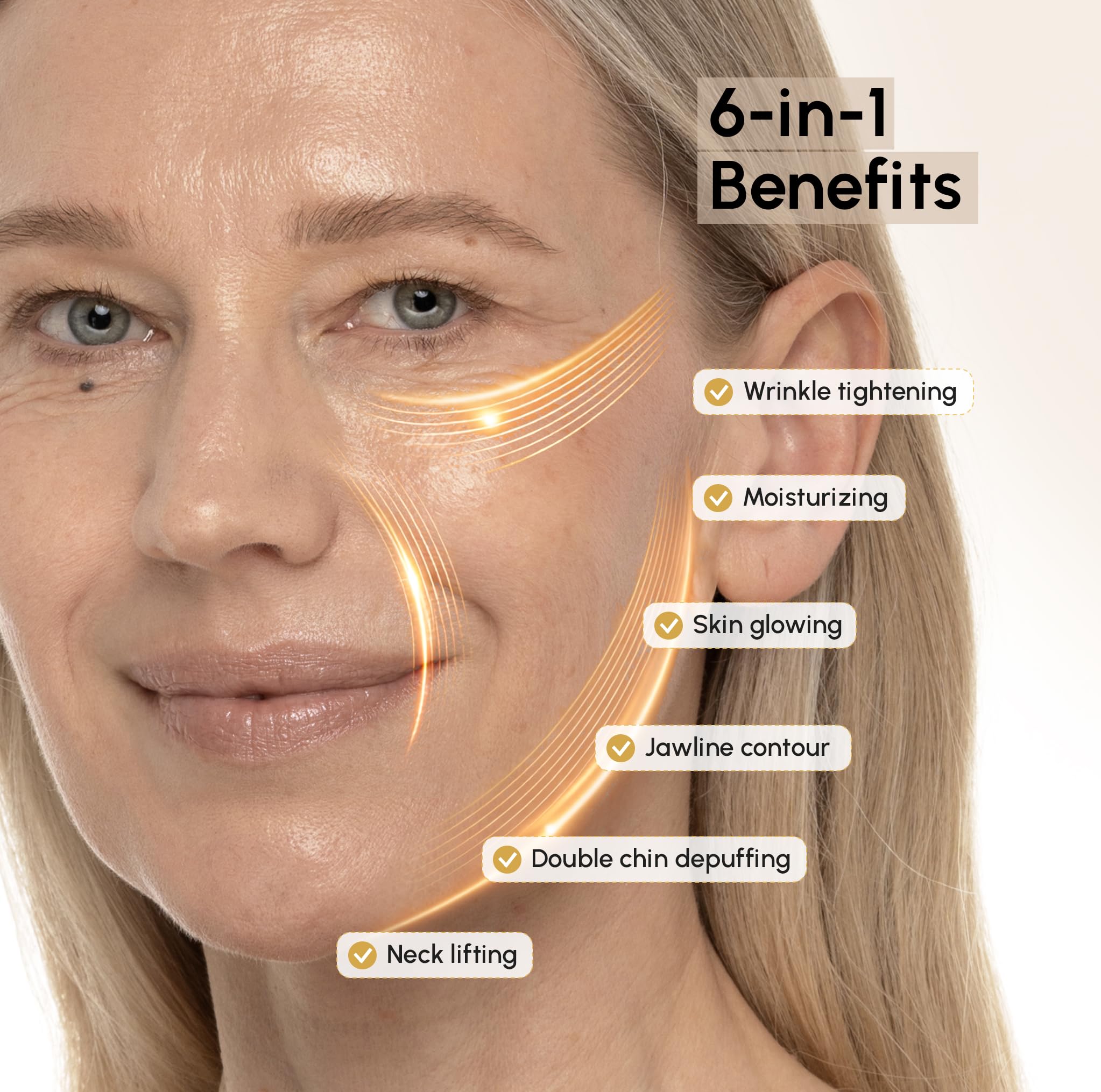 MAREE applied front view demonstrating immediate jawline lift