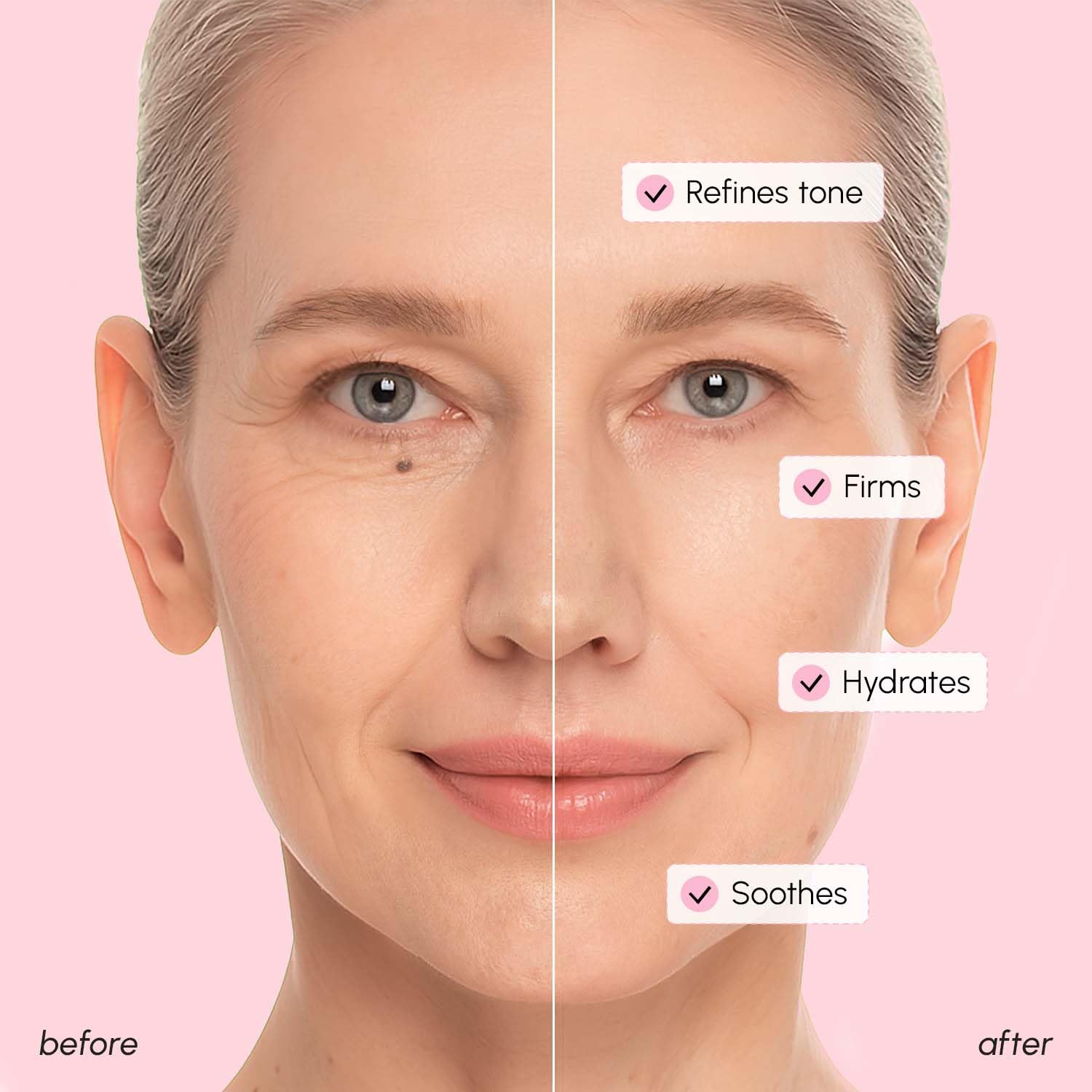 MAREE brightening toner pad glow effect on skin after use.