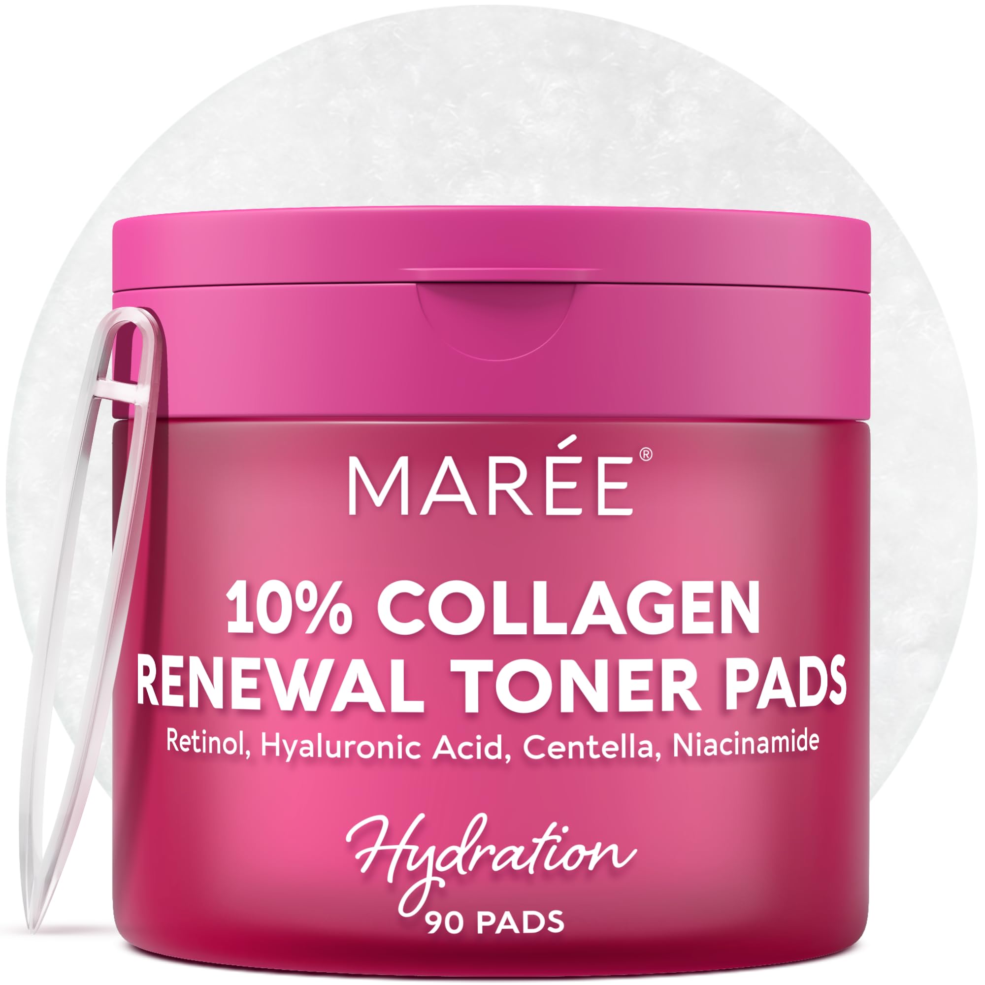 MAREE collagen acne-clearing polishes pad closeup showing hydration-focused formula for refreshed skin.