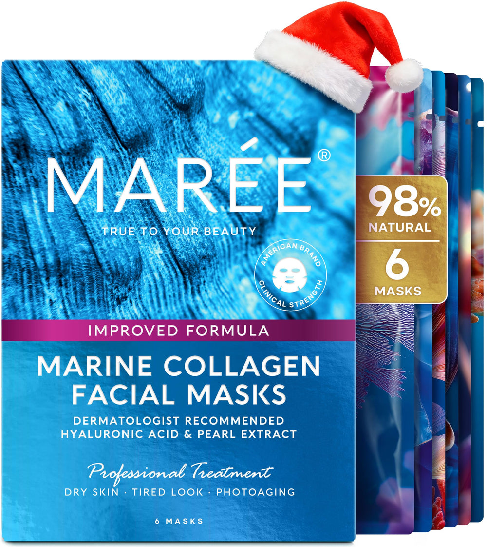 MAREE collagen mask on bamboo fiber sheet offering soft, comfortable fit for all skin types.