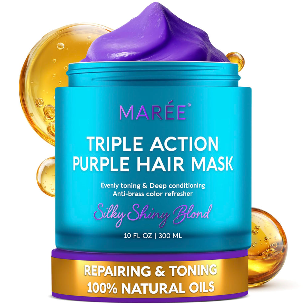 MAREE Deep Conditioning Purple Hair Mask bottle highlights conditioning and toning for cooler blonde tones.