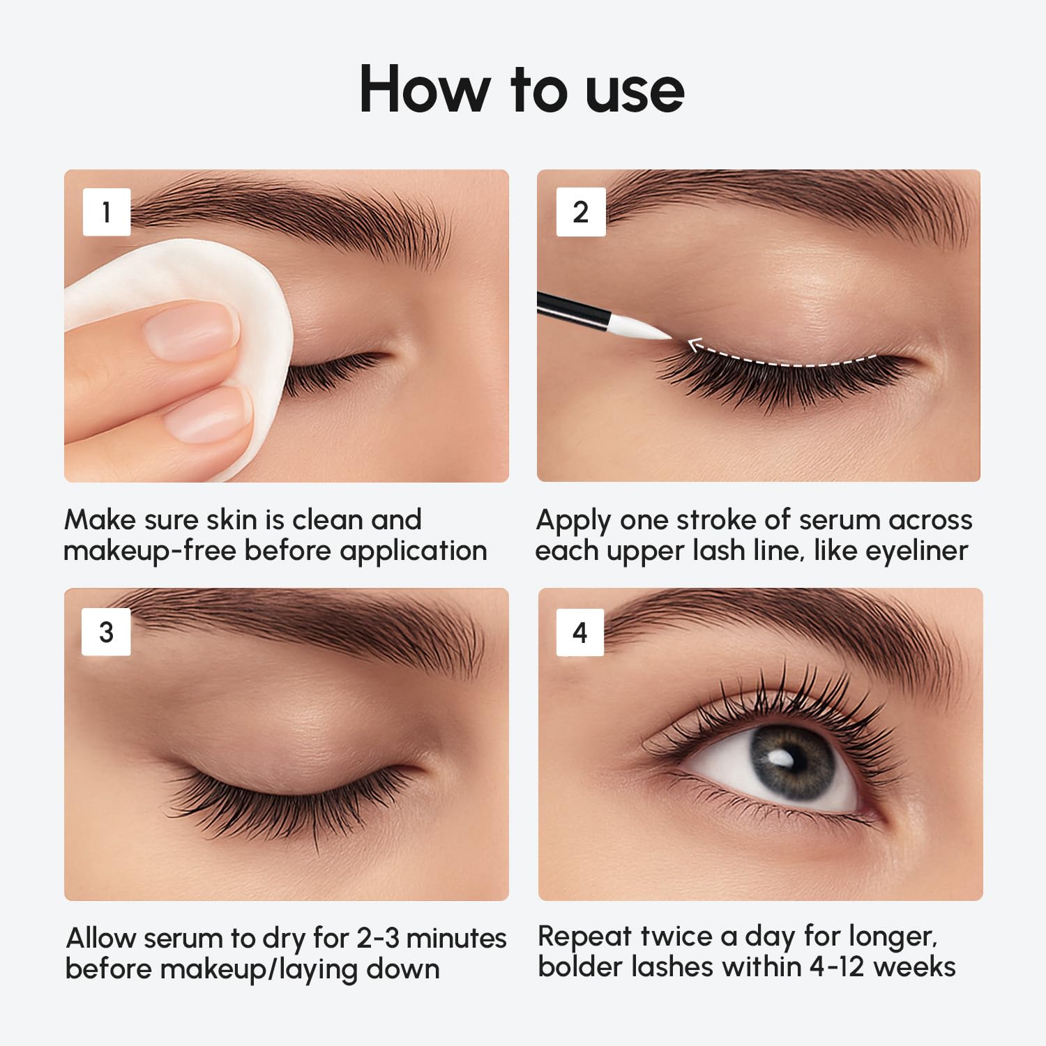 MAREE eyelash serum eye area gentle movement-free wand for safe nightly care.