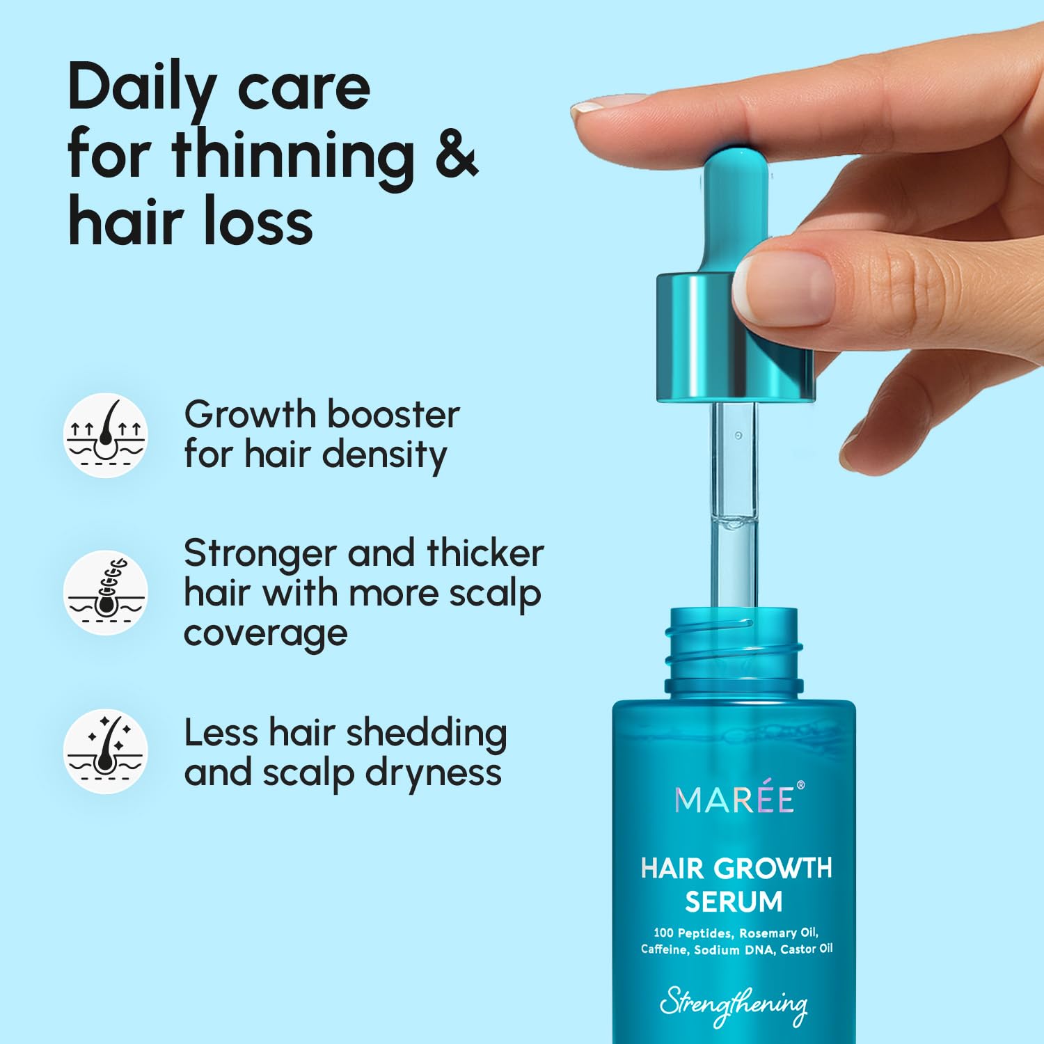 MAREE caffeine peptides support hair vitality and growth potential
