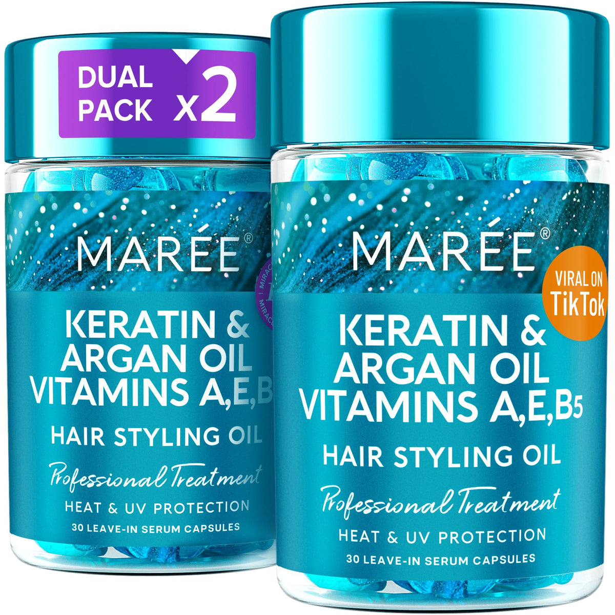 MAREE Hair Oil bottle pour showcases frizz control and satin shine for smooth strands
