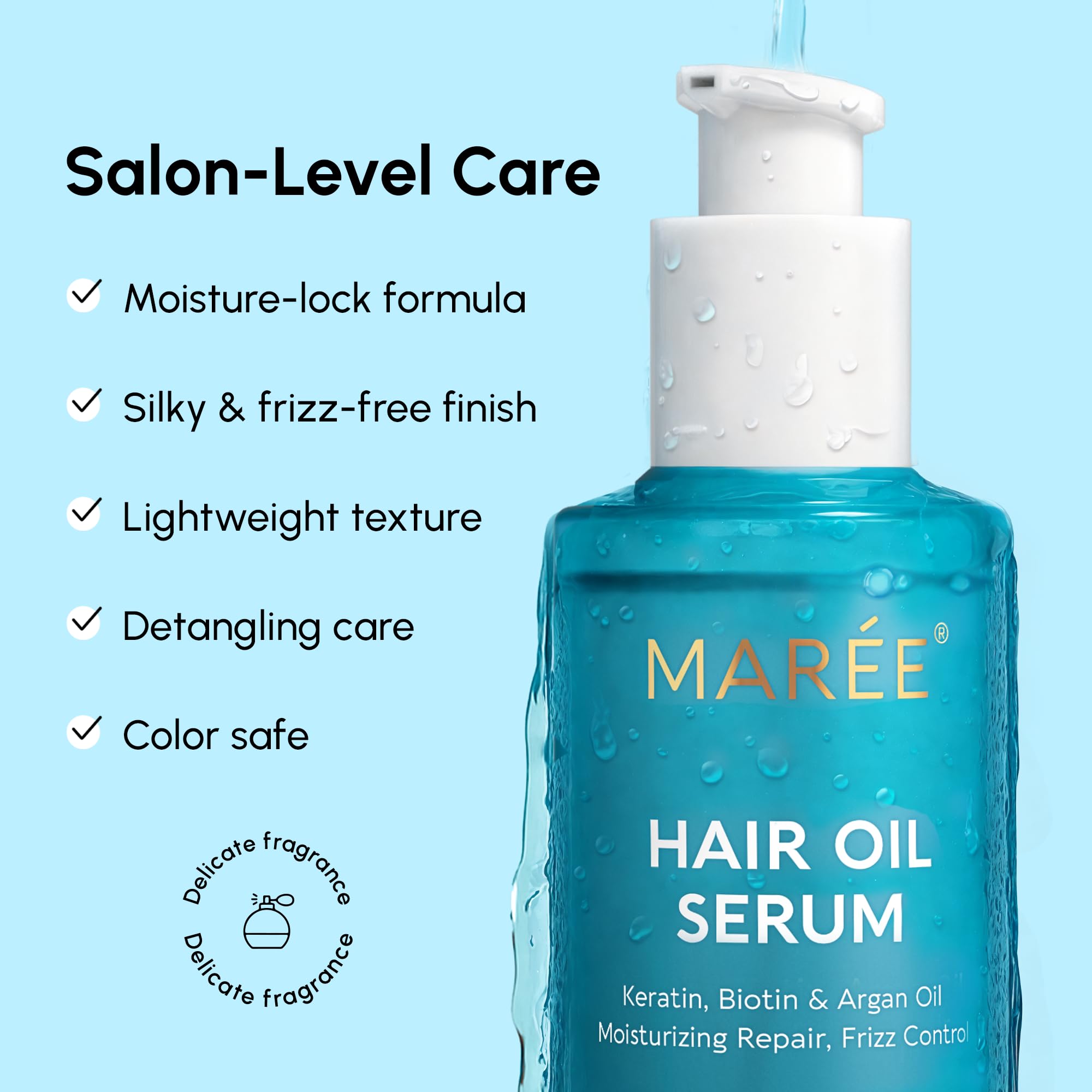 MAREE hair oil vitamin A E B5 bottle focusing on nutrients