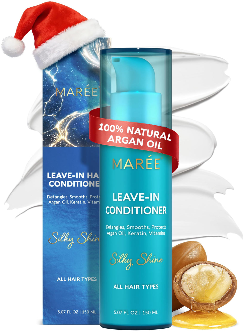 MAREE Leave In Conditioner bottle pours for lightweight hydration on fine hair.
