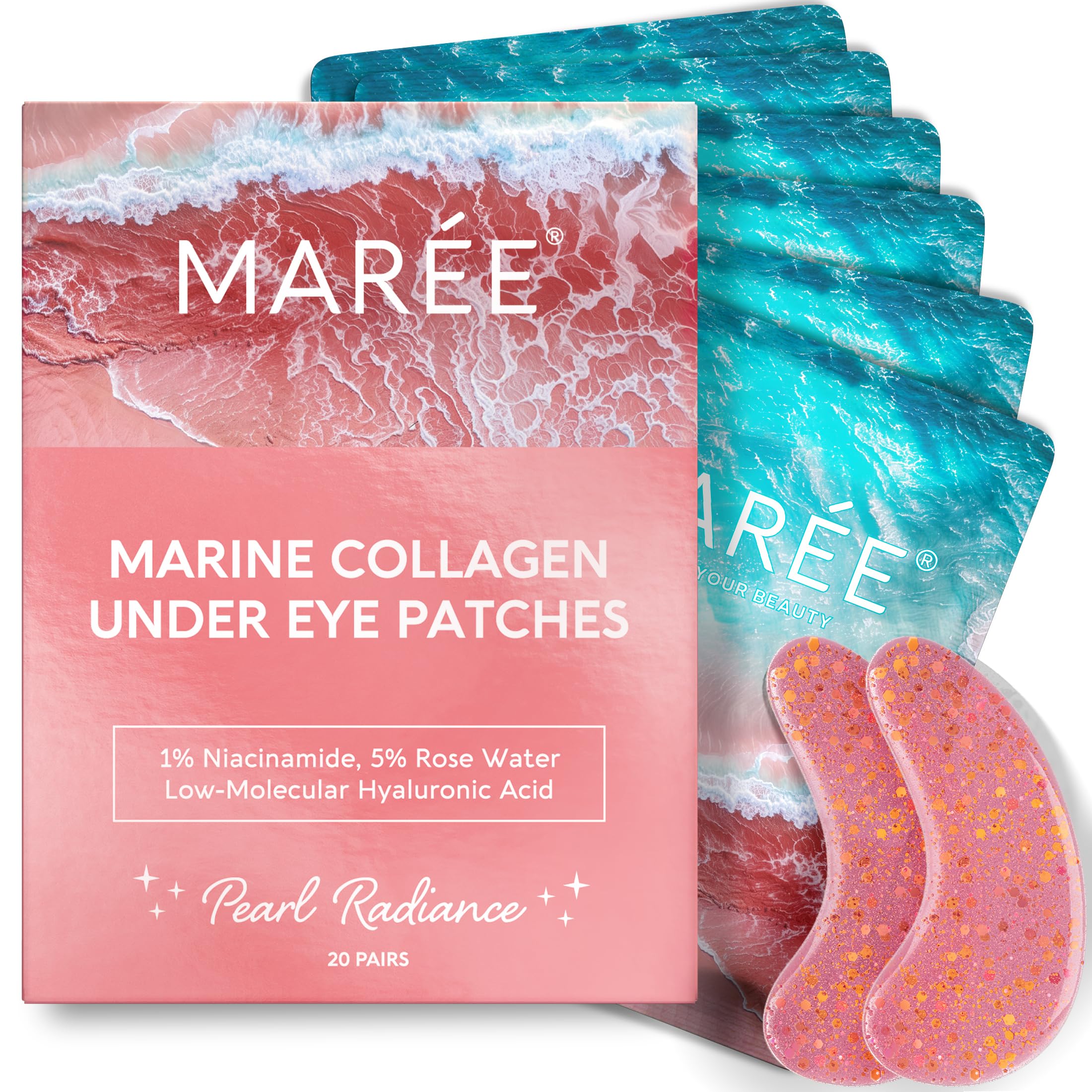 MAREE Pink Eye Gels pack front showing soothing under-eye patches for refreshed look.