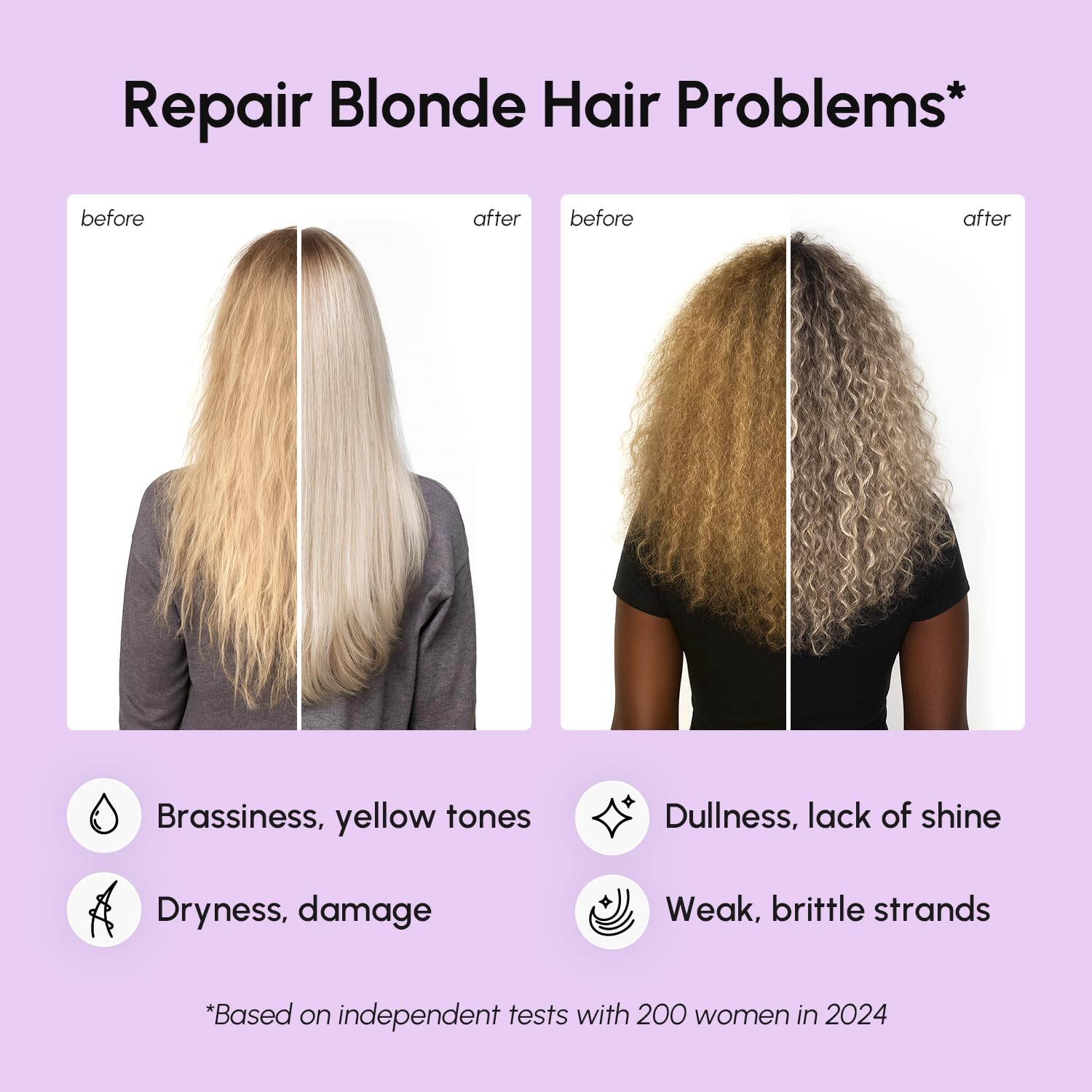 MAREE Purple Toner on bleached hair demonstrates cooler, brighter blonde results visible.