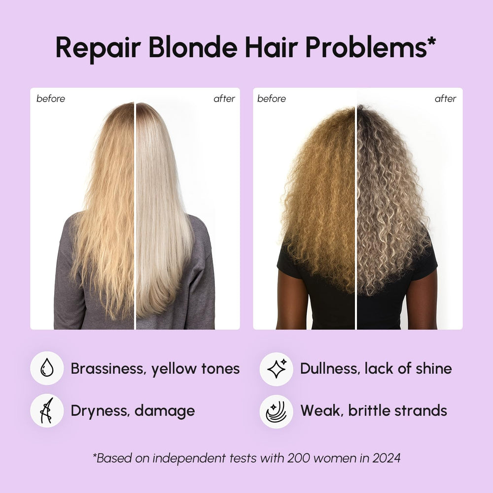 MAREE Purple Toner on bleached hair demonstrates cooler, brighter blonde results visible.