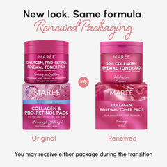 MAREE retinol toner pads dispense action suggesting quick, even-toned skin.