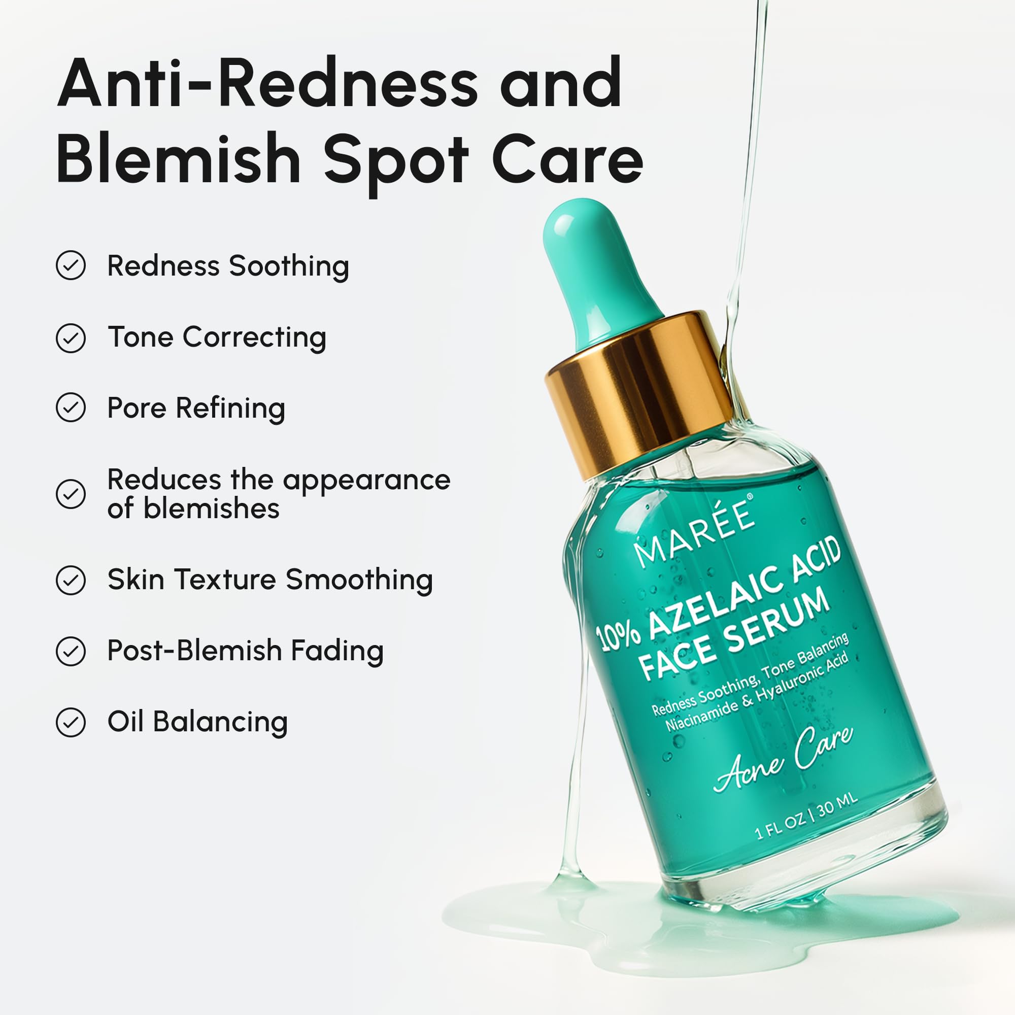 MAREE serum dropper-pump designed for precise, quick redness-relief application.