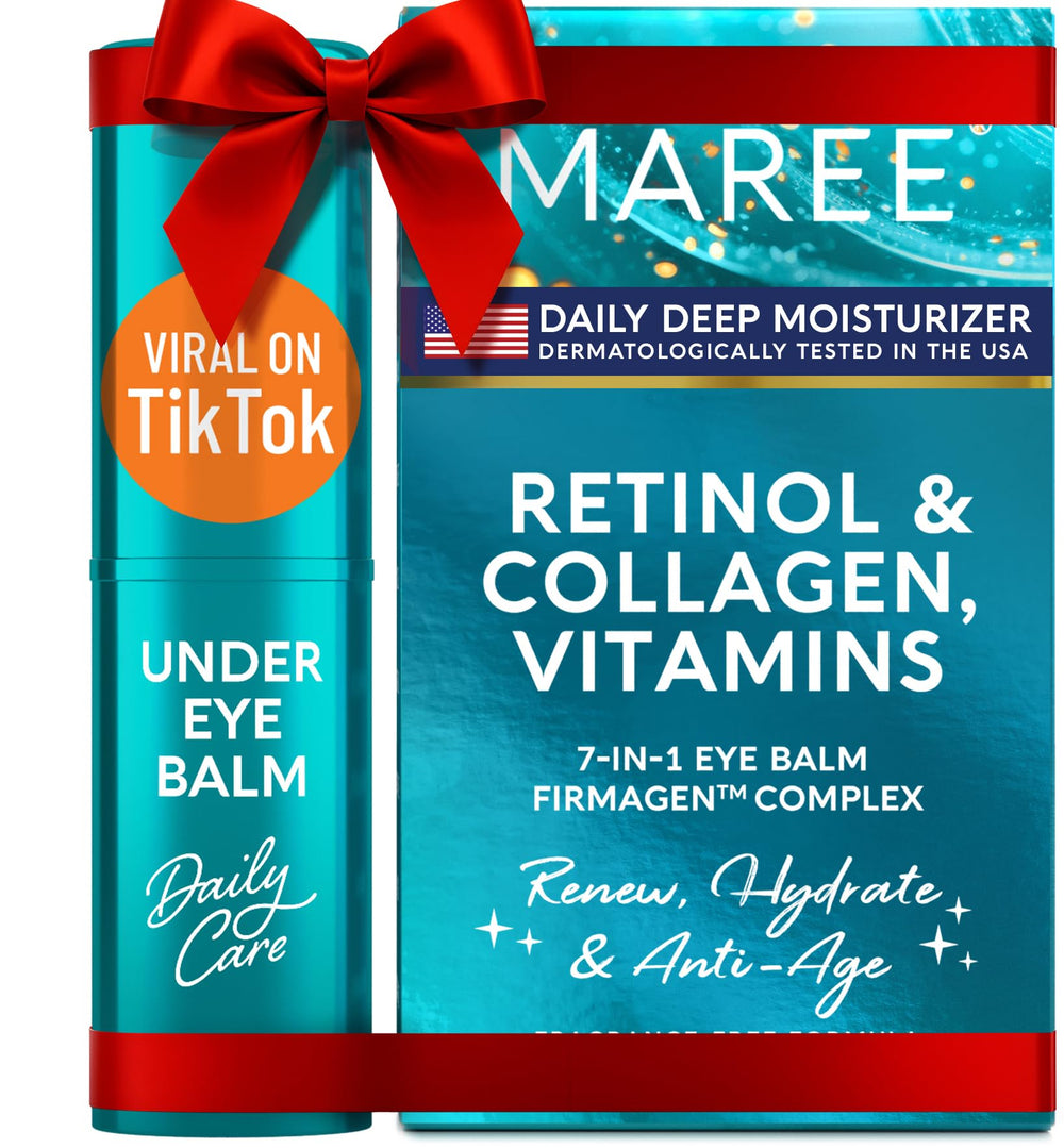 MAREE Under Eye Balm Stick packaging close-up highlighting hydration and ceramide complex