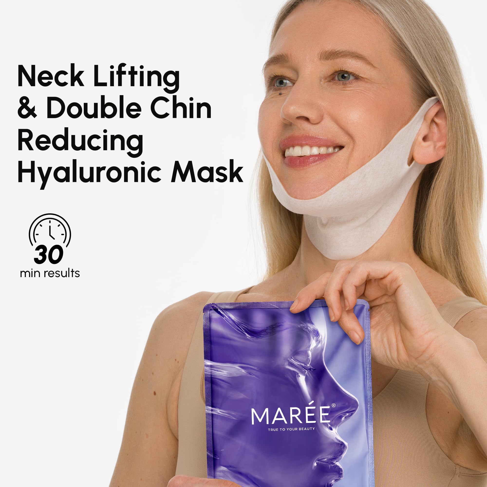 MAREE V Line Lifting Mask neck-strap-closeup shows comfortable lift for defined jawline