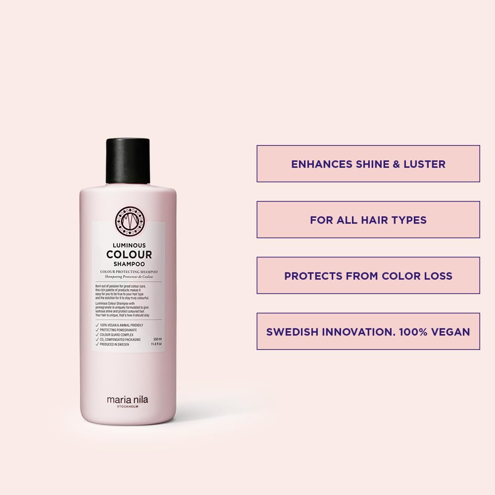 Maria Nila Luminous Colour Shampoo pump-dispense demonstrates easy application and hydration