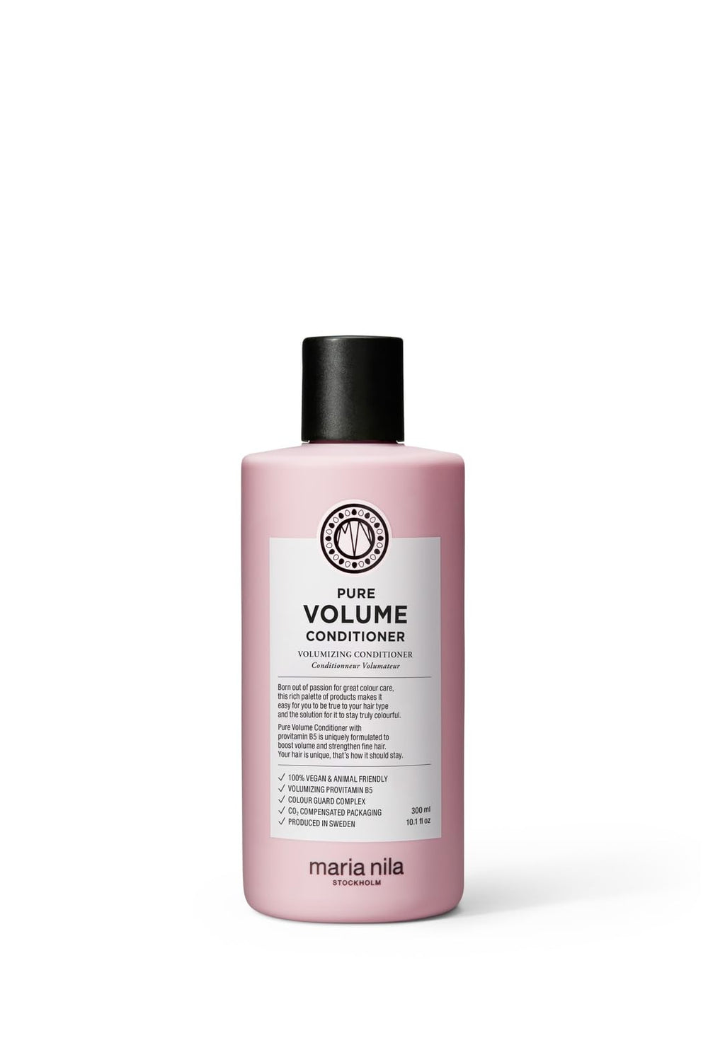 Maria Nila Pure Volume Conditioner bottle shows vegan formula for light, voluminous hair
