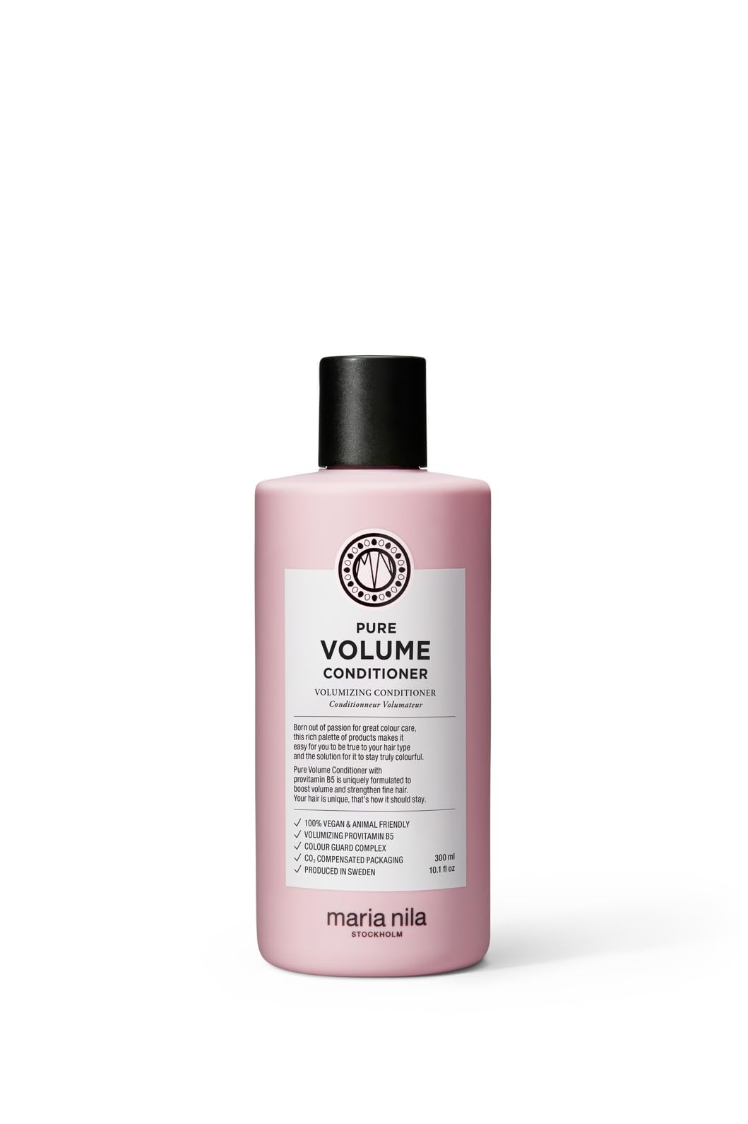 Maria Nila Pure Volume Conditioner bottle shows vegan formula for light, voluminous hair