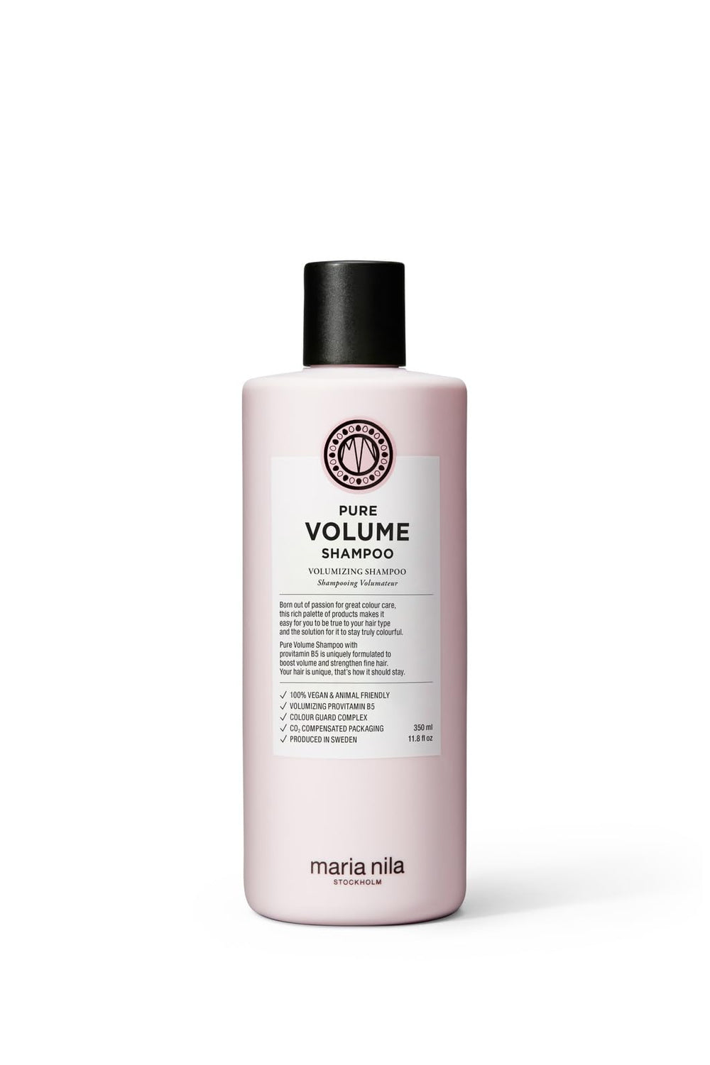 Maria Nila Pure Volume Shampoo bottle offers lightweight volume for fine hair.