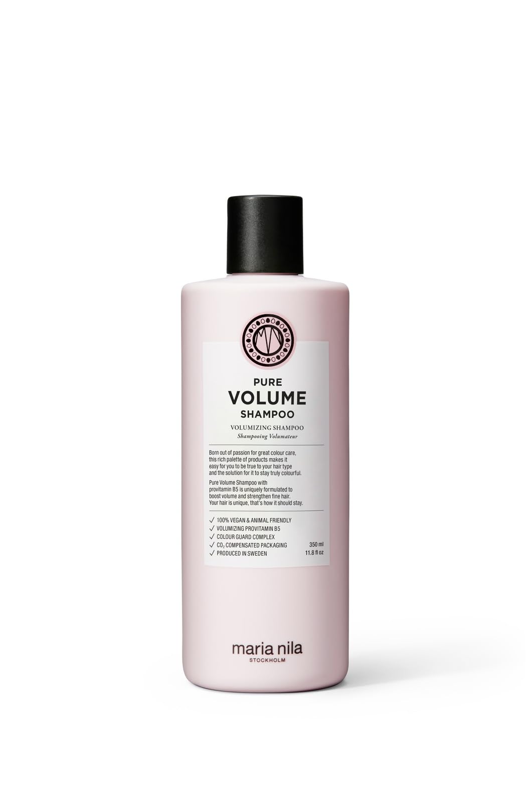 Maria Nila Pure Volume Shampoo bottle offers lightweight volume for fine hair.