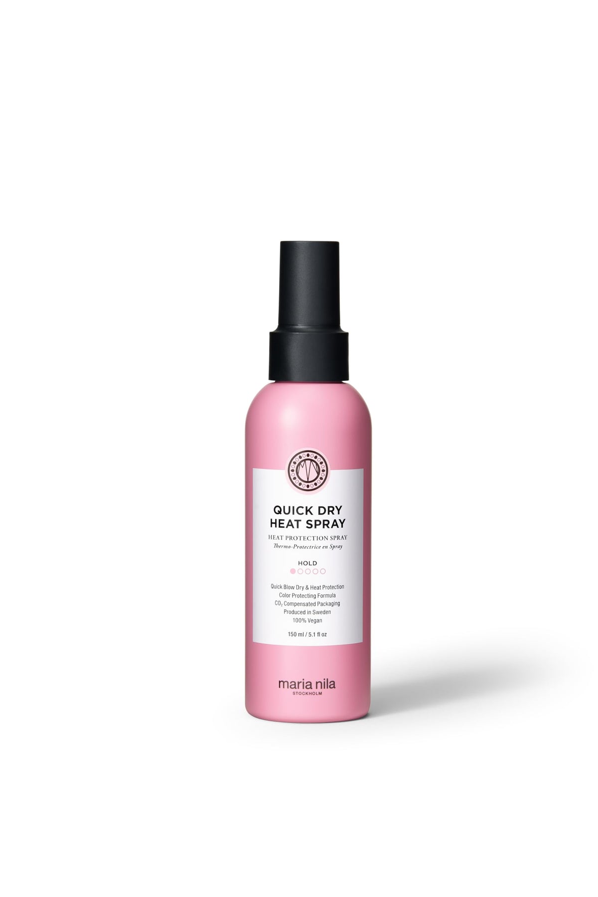 Maria Nila Quick Dry Heat Spray bottle ready for fast styling with heat protection.