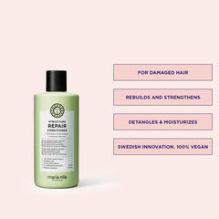 Maria Nila Structure Repair conditioner label closeup shows vegan, sulfate-free formula