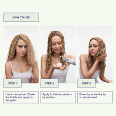 Maria Nila Styling Mousse on damp hair during application for lift and smooth distribution.