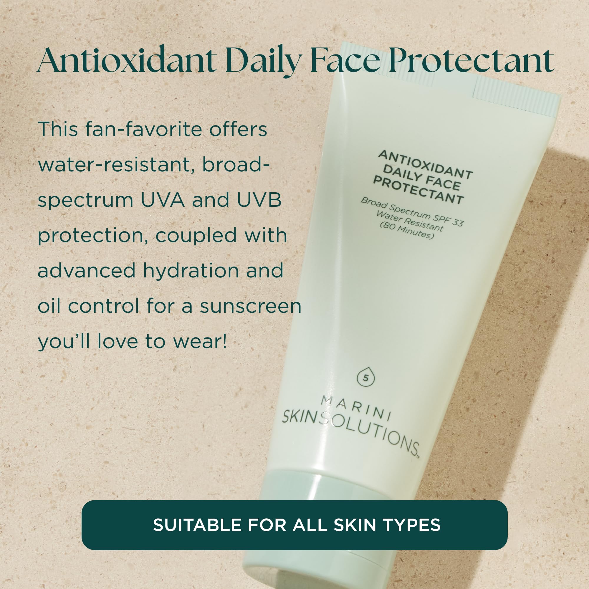 Marini SkinSolutions antioxidant daily face protectant SPF 33 application demonstrating broad-spectrum protection.