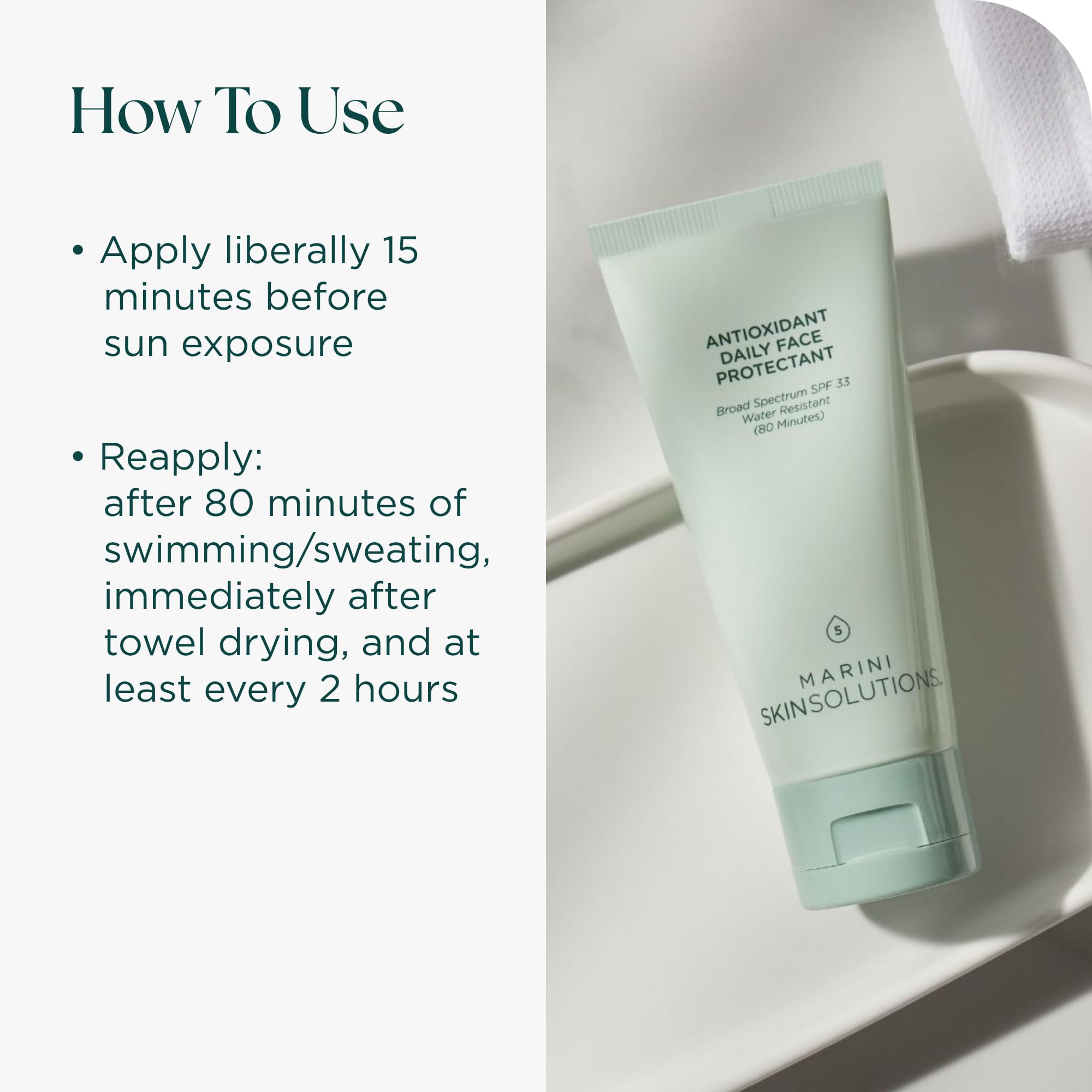 Marini SkinSolutions antioxidant daily face protectant USA-made seal indicating quality and safety.